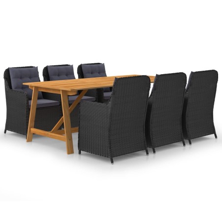 vidaXL Set Mobili da Pranzo per Giardino 7 pz Nero