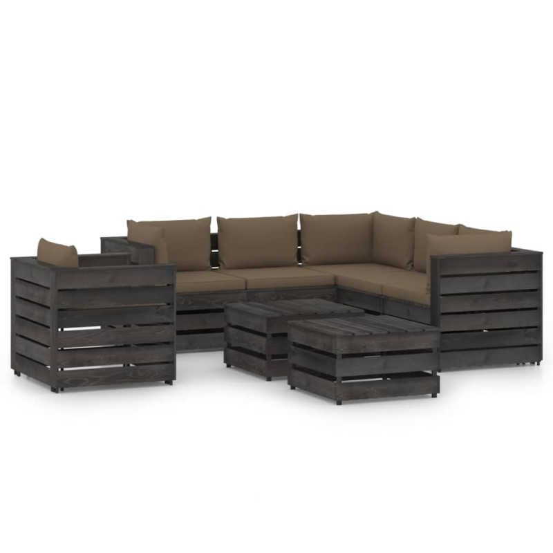 vidaXL Set Salotto da Giardino con Cuscini 8pz Legno Impregnato Grigio vidaXL Set Salotto da Giardino con Cuscini 8pz Legno Impregnato Grigio