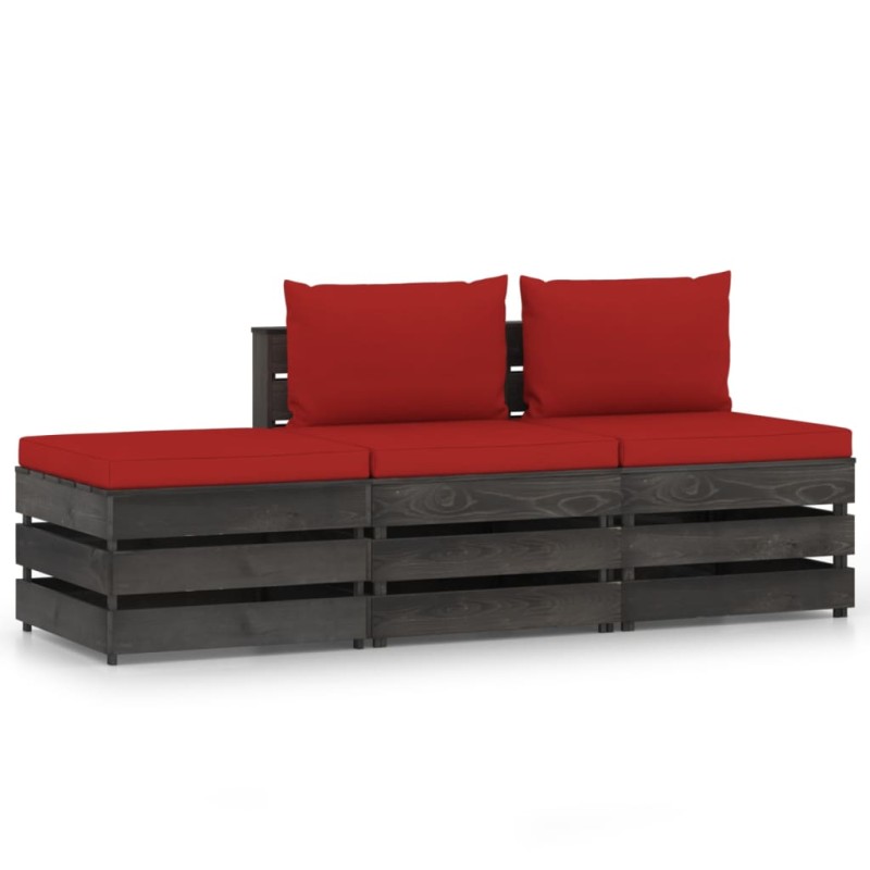 vidaXL Set Salotto da Giardino 3pz con Cuscini Legno Impregnato Grigio vidaXL Set Salotto da Giardino 3pz con Cuscini Legno Impregnato Grigio