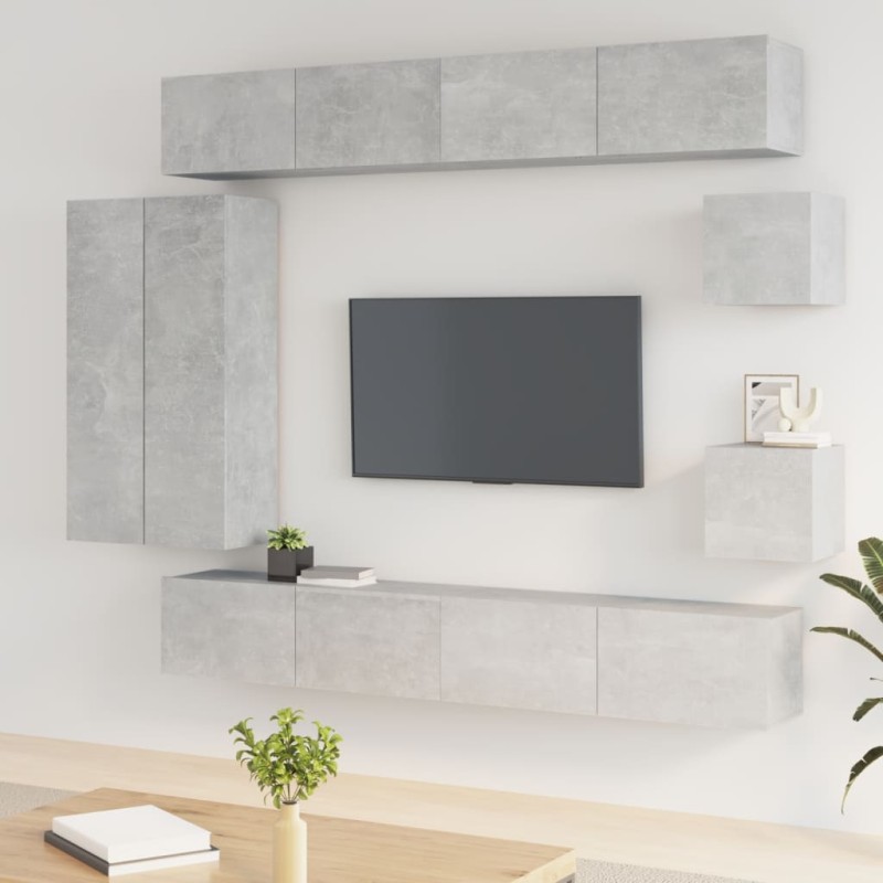 Set Mobili Porta TV 8pz Grigio Cemento in Legno Multistrato Set Mobili Porta TV 8pz Grigio Cemento in Legno Multistrato