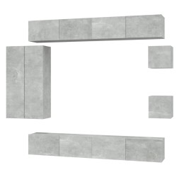 Set Mobili Porta TV 8pz Grigio Cemento in Legno Multistrato
