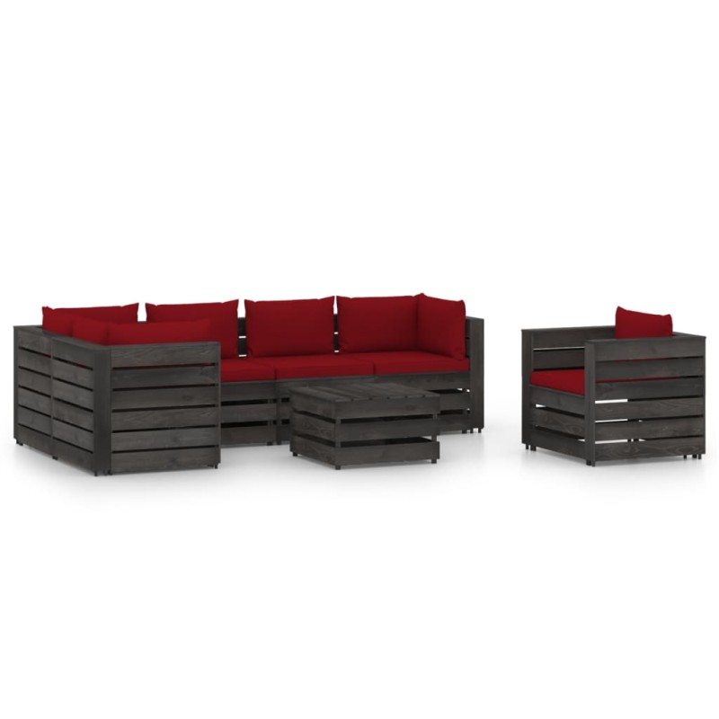 vidaXL Set Salotto da Giardino con Cuscini 7pz Legno Impregnato Grigio vidaXL Set Salotto da Giardino con Cuscini 7pz Legno Impregnato Grigio