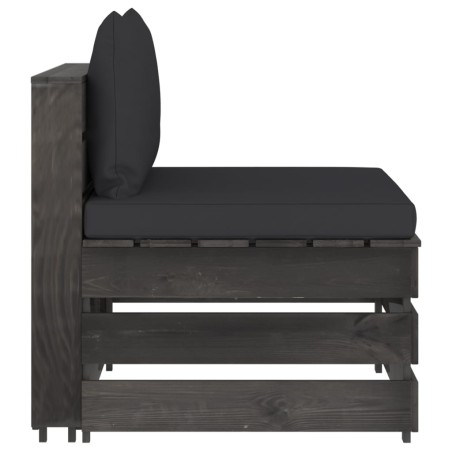 vidaXL Divano Centrale Modulare con Cuscini in Legno Impregnato Grigio