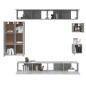 Set Mobili Porta TV 8pz Grigio Cemento in Legno Multistrato Set Mobili Porta TV 8pz Grigio Cemento in Legno Multistrato