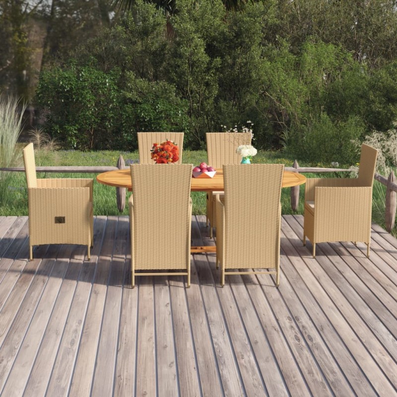 vidaXL Set Mobili da Pranzo per Giardino 7 pz in Polyrattan Beige vidaXL Set Mobili da Pranzo per Giardino 7 pz in Polyrattan Beige