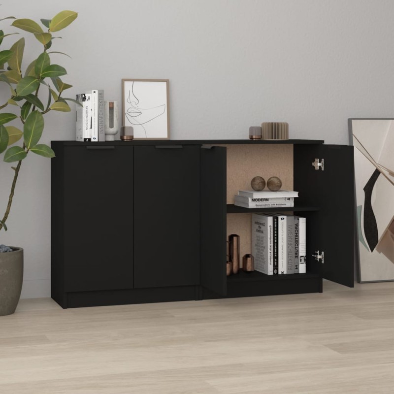 Credenze 2 pz Nere 60x30x70 cm in Legno Multistrato Credenze 2 pz Nere 60x30x70 cm in Legno Multistrato