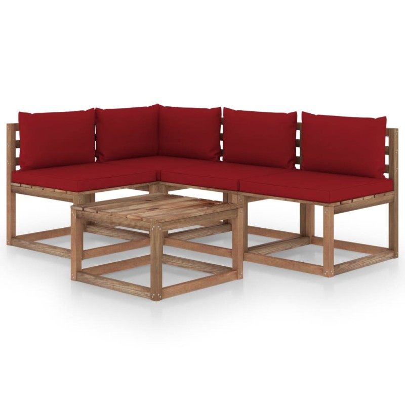 vidaXL Set Salotto da Giardino 5 pz con Cuscini Rosso Vino vidaXL Set Salotto da Giardino 5 pz con Cuscini Rosso Vino