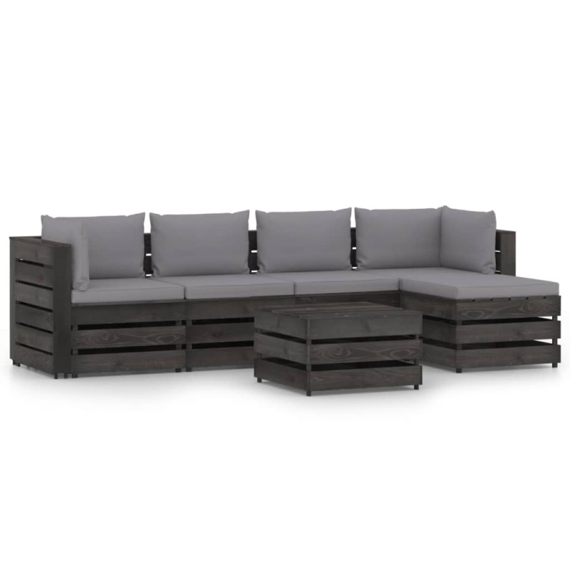 vidaXL Set Salotto da Giardino 6pz con Cuscini Legno Impregnato Grigio vidaXL Set Salotto da Giardino 6pz con Cuscini Legno Impregnato Grigio