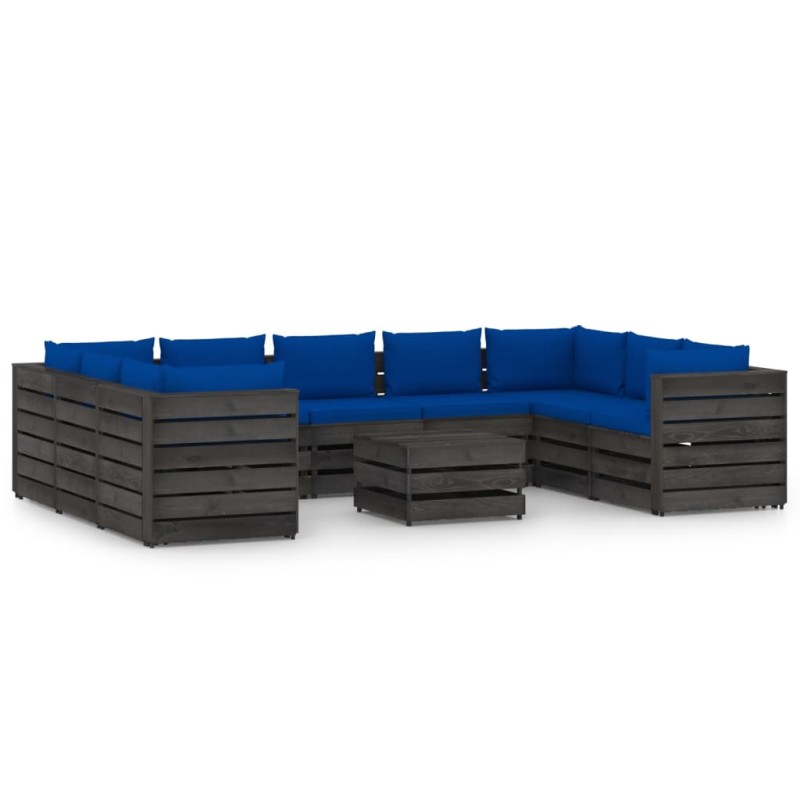 vidaXL Set Salotto Giardino con Cuscini 10 pz Legno Impregnato Grigio vidaXL Set Salotto Giardino con Cuscini 10 pz Legno Impregnato Grigio