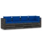 vidaXL Divano da Giardino 4 Posti con Cuscini Legno Impregnato Grigio vidaXL Divano da Giardino 4 Posti con Cuscini Legno Impregnato Grigio