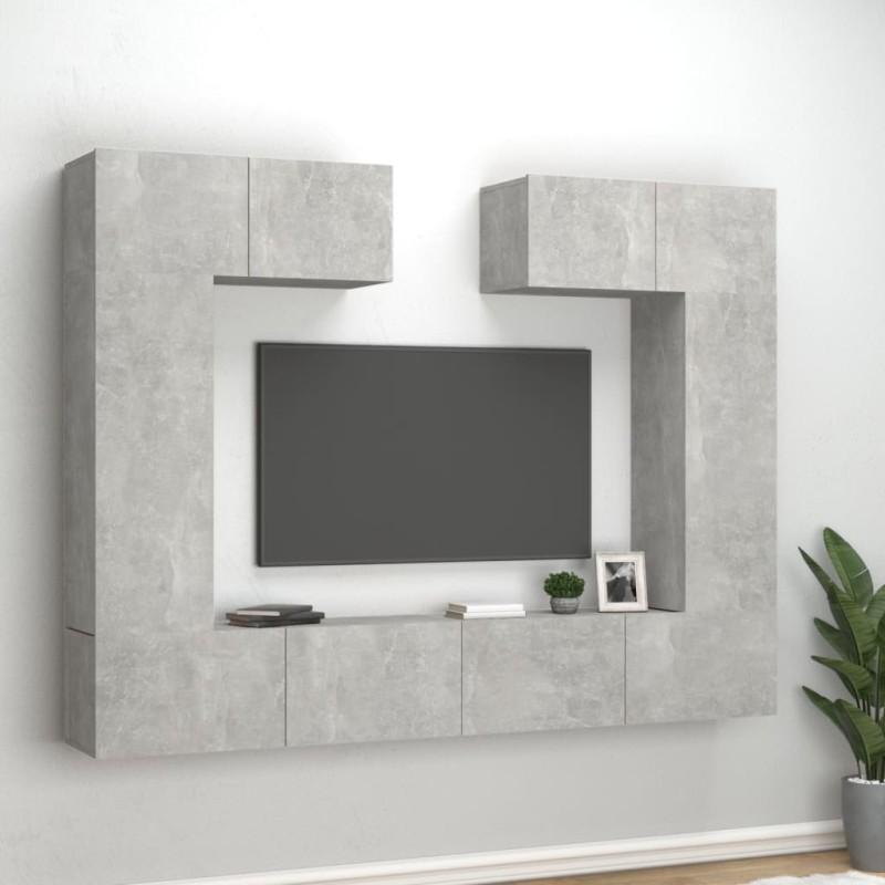 Set di Mobili Porta TV 6 pz Grigio Cemento in Legno Multistrato Set di Mobili Porta TV 6 pz Grigio Cemento in Legno Multistrato