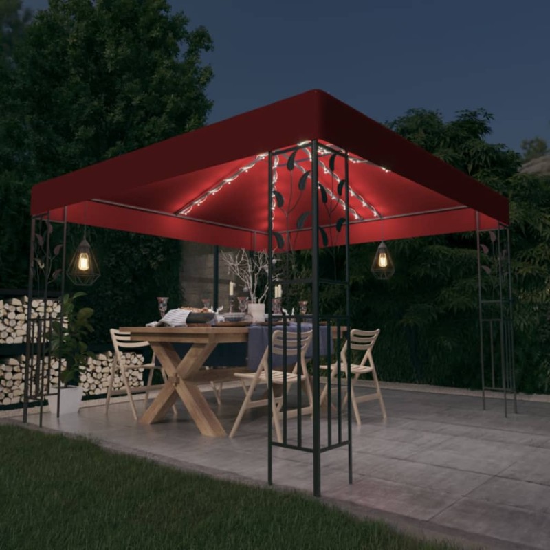 vidaXL Gazebo con Stringa di Luci LED 3x3 m Rosso Vino vidaXL Gazebo con Stringa di Luci LED 3x3 m Rosso Vino