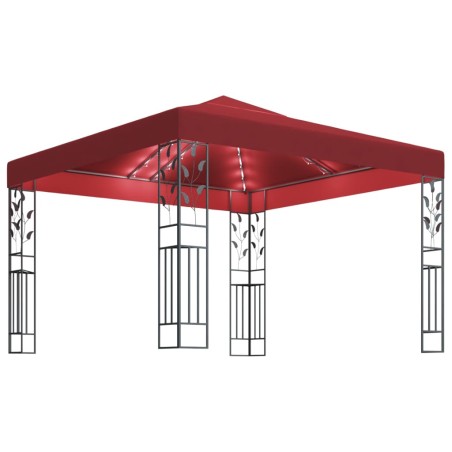 vidaXL Gazebo con Stringa di Luci LED 3x3 m Rosso Vino