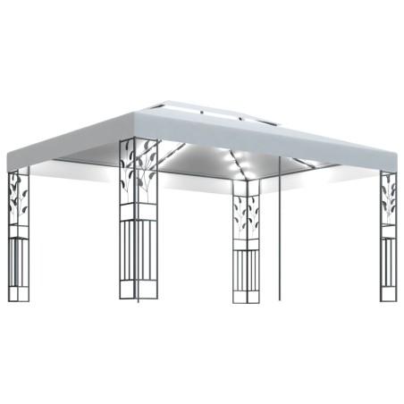 vidaXL Gazebo con Tetto Doppio e Stringa di Luci LED 3x4 m Bianco