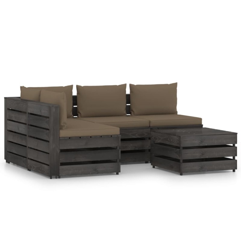 vidaXL Set Salotto da Giardino 5pz con Cuscini Legno Impregnato Grigio vidaXL Set Salotto da Giardino 5pz con Cuscini Legno Impregnato Grigio