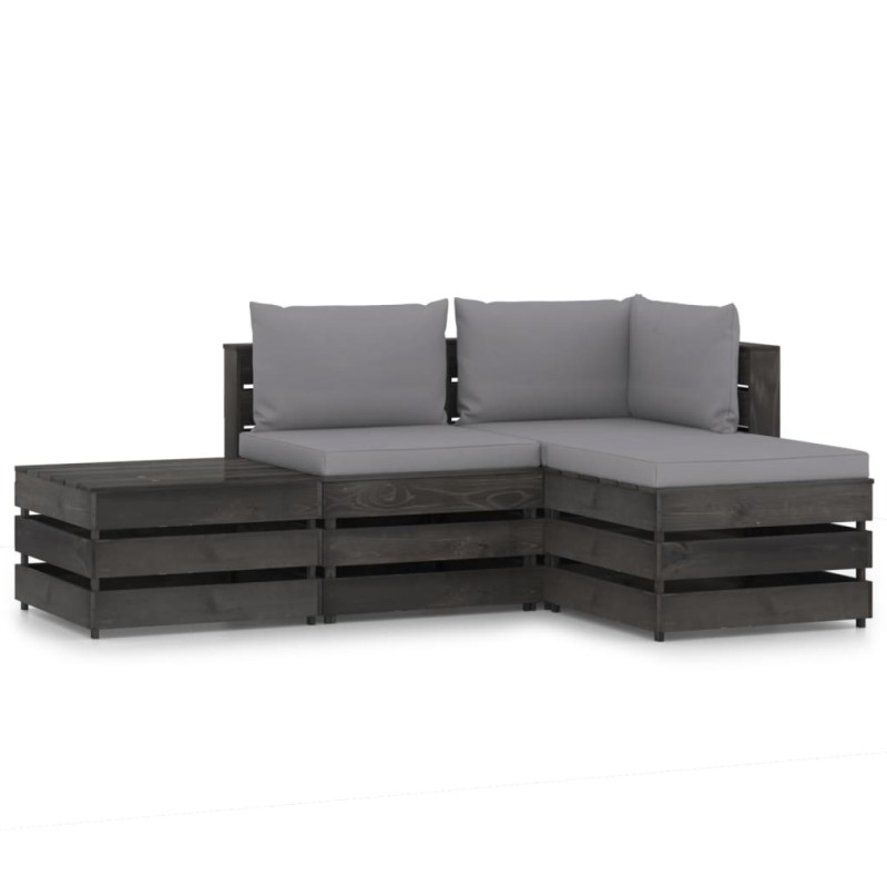 vidaXL Set Salotto da Giardino 4pz con Cuscini Legno Impregnato Grigio vidaXL Set Salotto da Giardino 4pz con Cuscini Legno Impregnato Grigio