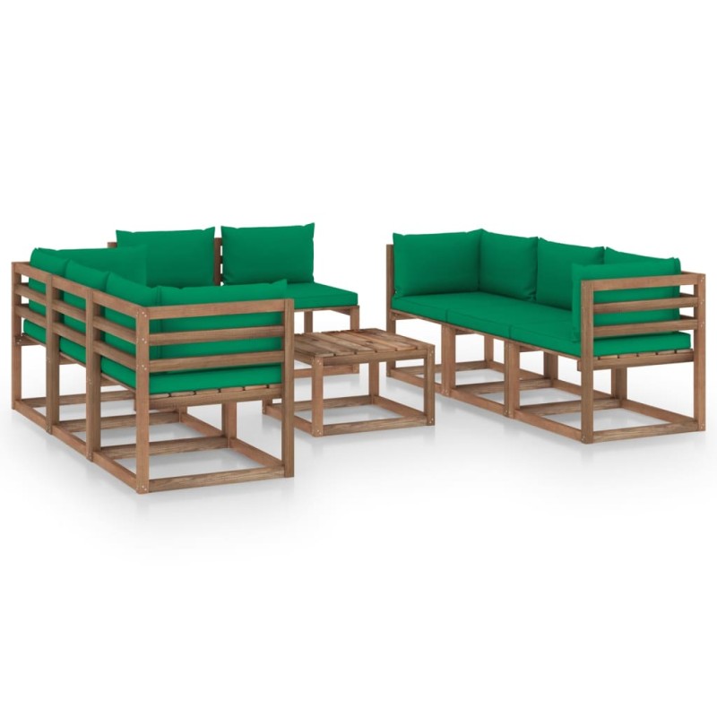 vidaXL Set Divani da Giardino 9 pz con Cuscini Verdi vidaXL Set Divani da Giardino 9 pz con Cuscini Verdi