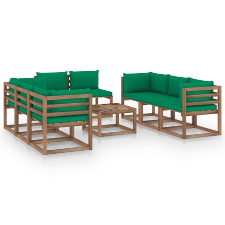 vidaXL Set Divani da Giardino 9 pz con Cuscini Verdi