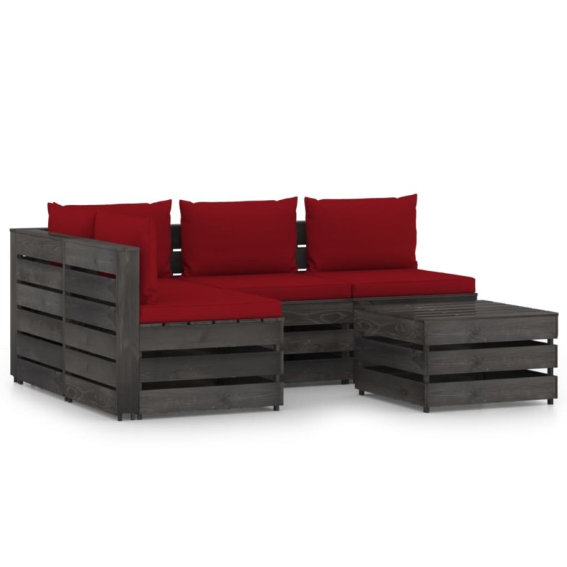vidaXL Set Salotto da Giardino 5pz con Cuscini Legno Impregnato Grigio vidaXL Set Salotto da Giardino 5pz con Cuscini Legno Impregnato Grigio