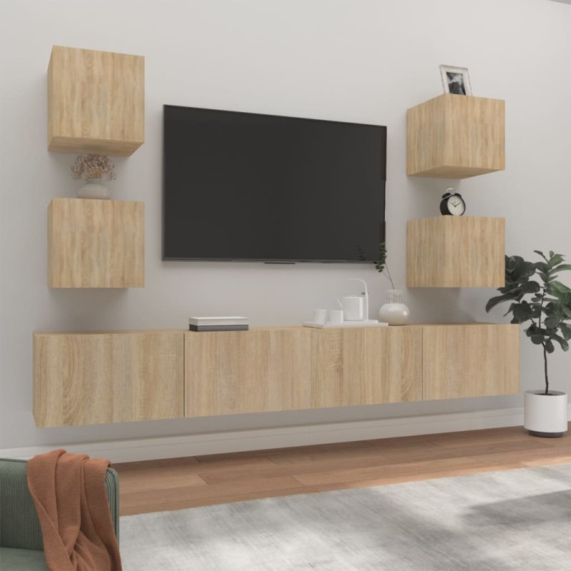 Set di Mobili Porta TV 6 pz Rovere Sonoma in Legno Multistrato Set di Mobili Porta TV 6 pz Rovere Sonoma in Legno Multistrato
