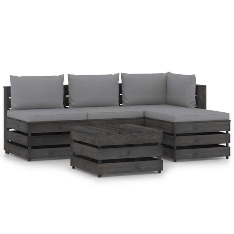 vidaXL Set Salotto da Giardino 5pz con Cuscini Legno Impregnato Grigio vidaXL Set Salotto da Giardino 5pz con Cuscini Legno Impregnato Grigio