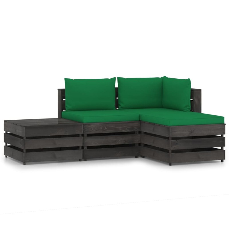 vidaXL Set Salotto da Giardino 4pz con Cuscini Legno Impregnato Grigio vidaXL Set Salotto da Giardino 4pz con Cuscini Legno Impregnato Grigio