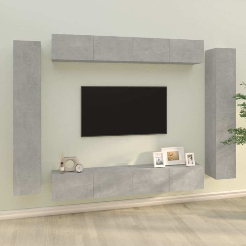 Set Mobili Porta TV 8pz Grigio Cemento in Legno Multistrato Set Mobili Porta TV 8pz Grigio Cemento in Legno Multistrato