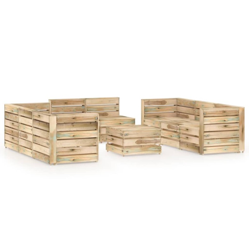 vidaXL Set Salotto da Giardino 9 pz in Legno di Pino Impregnato Verde vidaXL Set Salotto da Giardino 9 pz in Legno di Pino Impregnato Verde