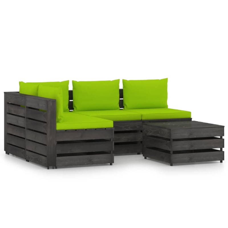 vidaXL Set Salotto da Giardino 5pz con Cuscini Legno Impregnato Grigio vidaXL Set Salotto da Giardino 5pz con Cuscini Legno Impregnato Grigio