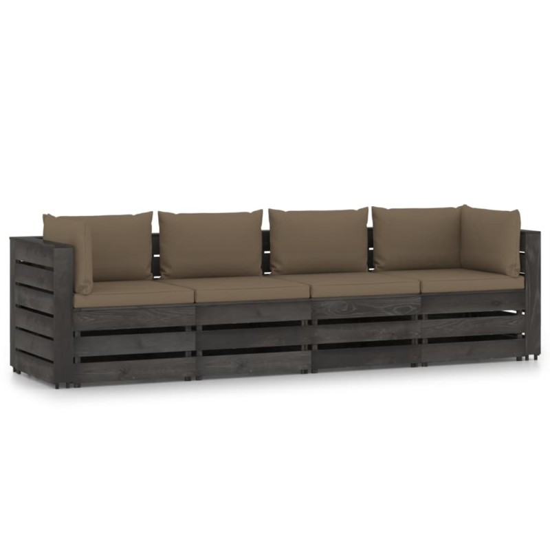 vidaXL Divano da Giardino 4 Posti con Cuscini Legno Impregnato Grigio vidaXL Divano da Giardino 4 Posti con Cuscini Legno Impregnato Grigio