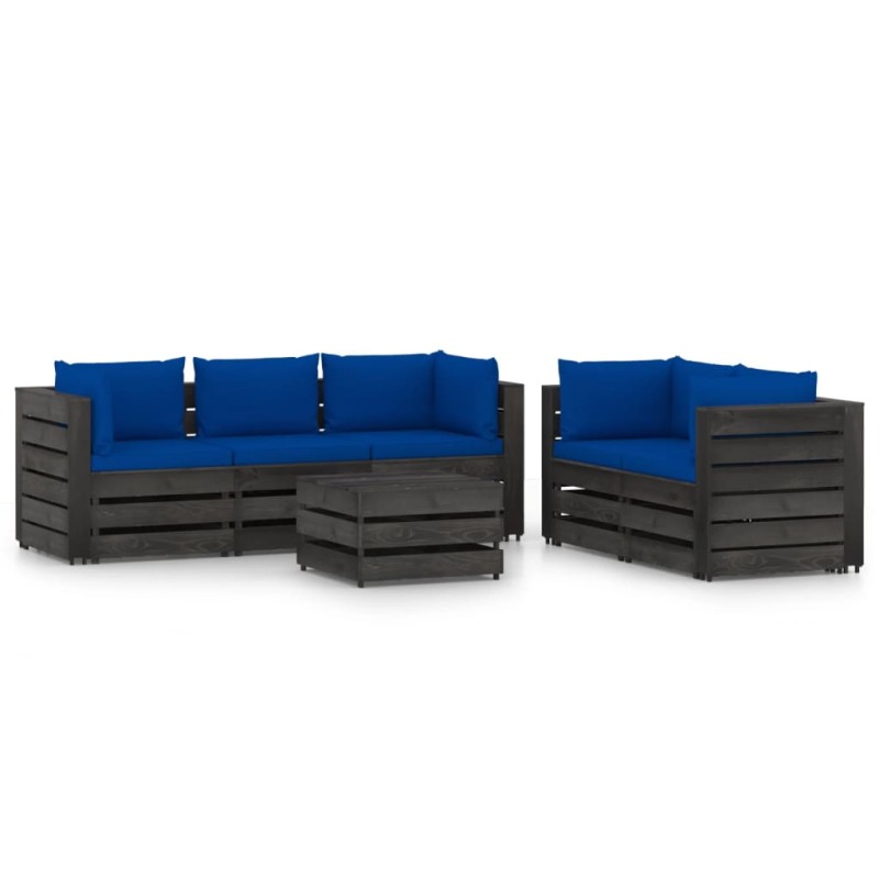 vidaXL Set Salotto da Giardino con Cuscini 6pz Legno Impregnato Grigio vidaXL Set Salotto da Giardino con Cuscini 6pz Legno Impregnato Grigio