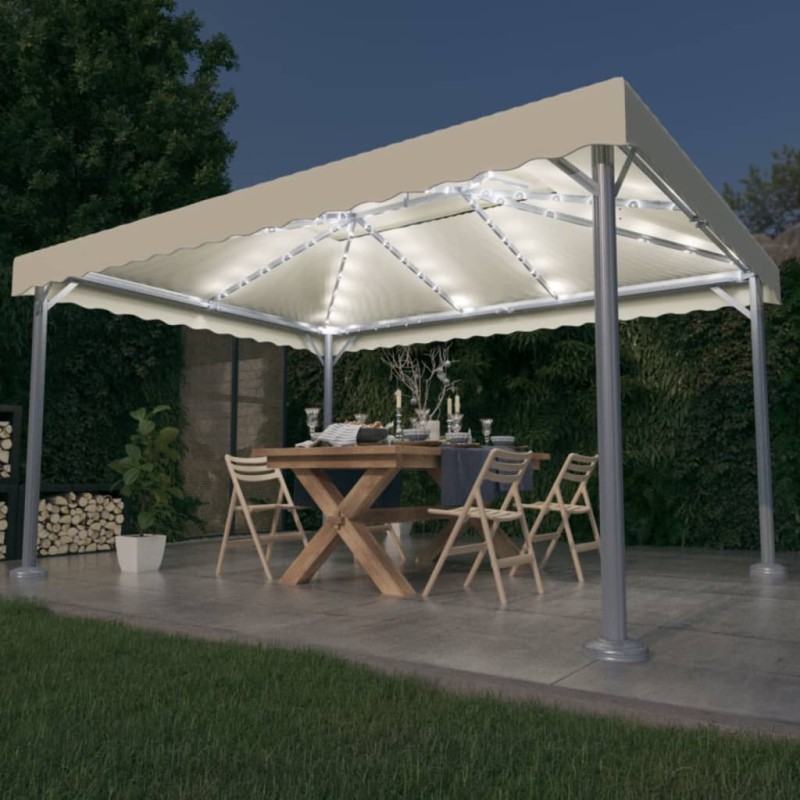 vidaXL Gazebo con Stringa di Luci LED 400x300 cm Crema in Alluminio vidaXL Gazebo con Stringa di Luci LED 400x300 cm Crema in Alluminio