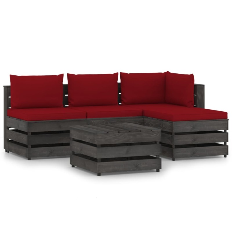 vidaXL Set Salotto da Giardino 5pz con Cuscini Legno Impregnato Grigio vidaXL Set Salotto da Giardino 5pz con Cuscini Legno Impregnato Grigio