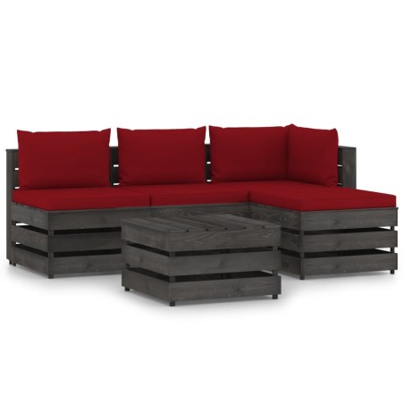 vidaXL Set Salotto da Giardino 5pz con Cuscini Legno Impregnato Grigio