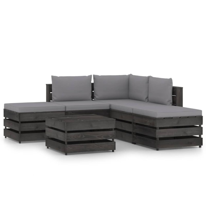 vidaXL Set Salotto da Giardino 6pz con Cuscini Legno Impregnato Grigio vidaXL Set Salotto da Giardino 6pz con Cuscini Legno Impregnato Grigio