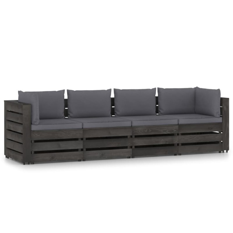 vidaXL Divano da Giardino 4 Posti con Cuscini Legno Impregnato Grigio vidaXL Divano da Giardino 4 Posti con Cuscini Legno Impregnato Grigio