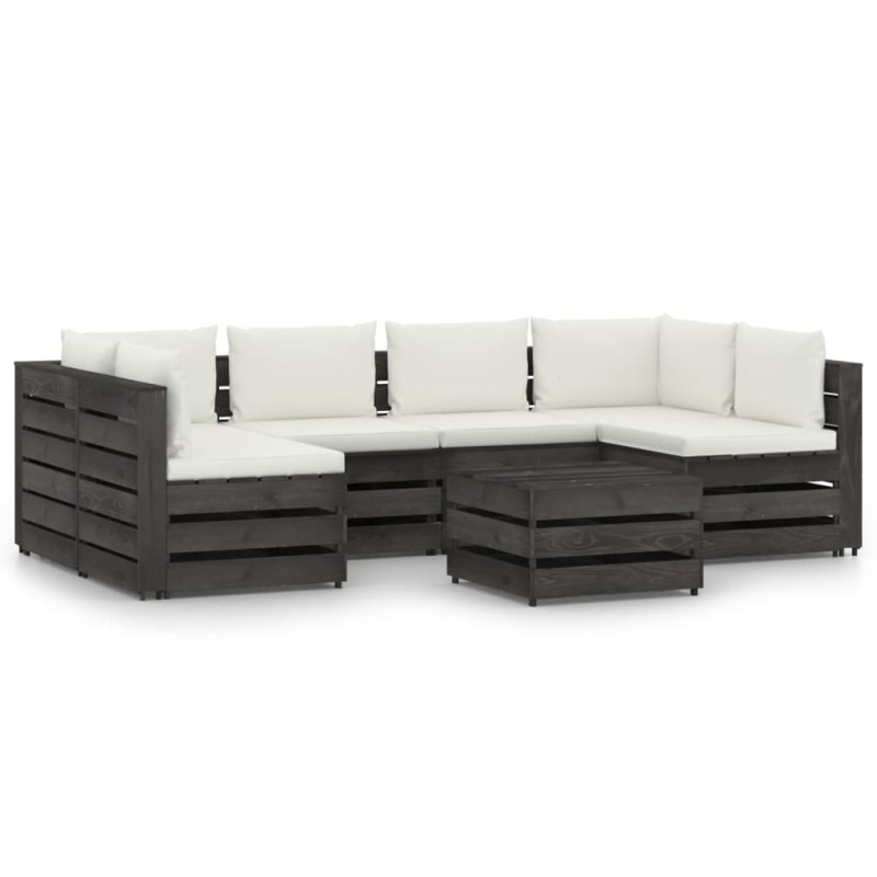 vidaXL Set Salotto da Giardino con Cuscini 7pz Legno Impregnato Grigio vidaXL Set Salotto da Giardino con Cuscini 7pz Legno Impregnato Grigio