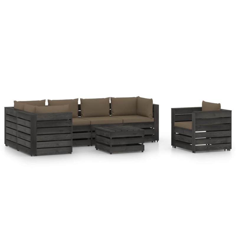 vidaXL Set Salotto da Giardino con Cuscini 7pz Legno Impregnato Grigio vidaXL Set Salotto da Giardino con Cuscini 7pz Legno Impregnato Grigio
