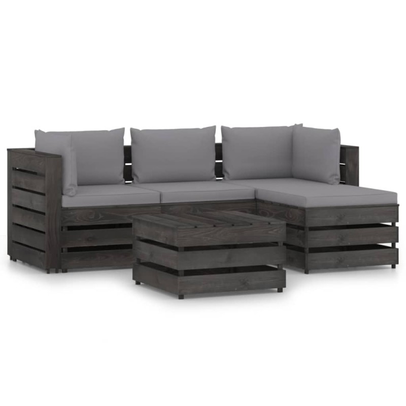 vidaXL Set Salotto da Giardino con Cuscini 5pz Legno Impregnato Grigio vidaXL Set Salotto da Giardino con Cuscini 5pz Legno Impregnato Grigio