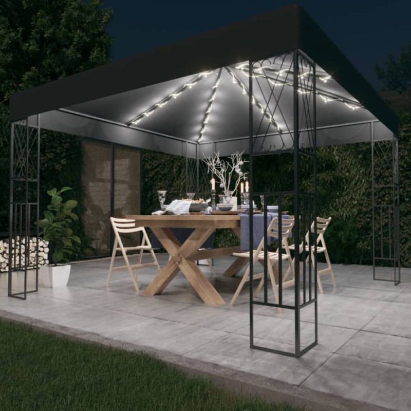 vidaXL Gazebo con Stringa di Luci LED 3x3 m in Tessuto Antracite vidaXL Gazebo con Stringa di Luci LED 3x3 m in Tessuto Antracite