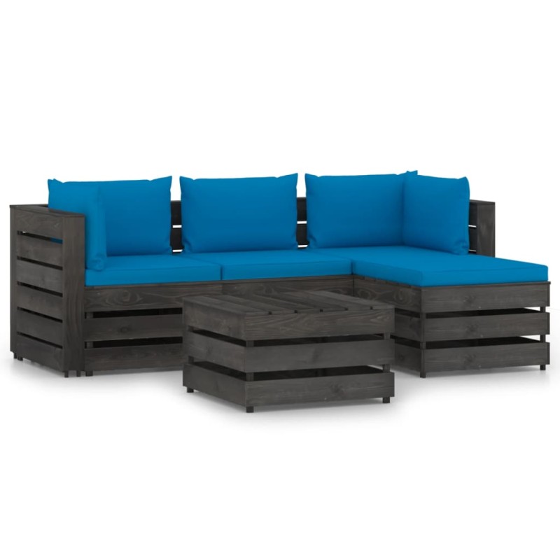 vidaXL Set Salotto da Giardino 5pz con Cuscini Legno Impregnato Grigio vidaXL Set Salotto da Giardino 5pz con Cuscini Legno Impregnato Grigio