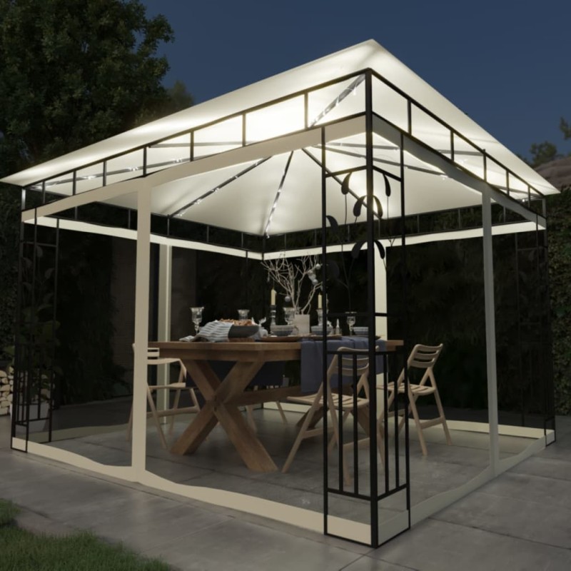 vidaXL Gazebo con Zanzariera e Luci LED 3x3x2,73 m Crema vidaXL Gazebo con Zanzariera e Luci LED 3x3x2,73 m Crema