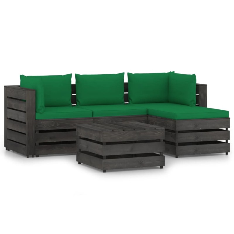 vidaXL Set Salotto da Giardino 5pz con Cuscini Legno Impregnato Grigio vidaXL Set Salotto da Giardino 5pz con Cuscini Legno Impregnato Grigio