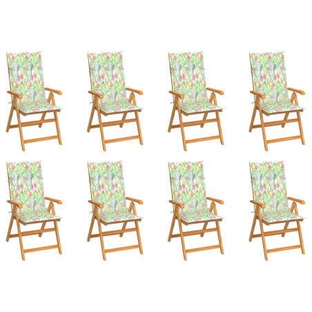 vidaXL Sedie Reclinabili da Giardino con Cuscini 8 pz Massello di Teak