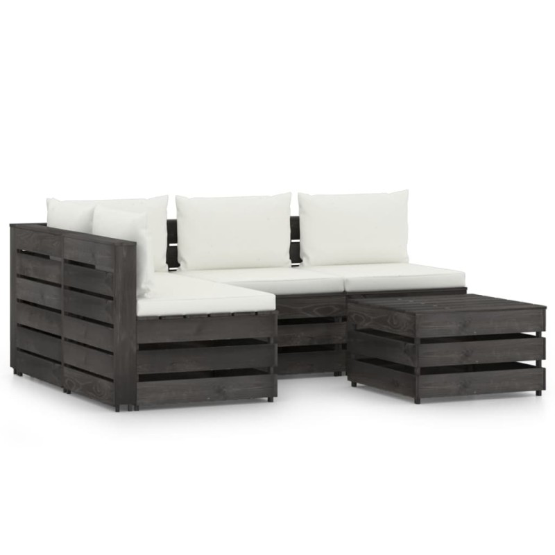 vidaXL Set Salotto da Giardino 5pz con Cuscini Legno Impregnato Grigio vidaXL Set Salotto da Giardino 5pz con Cuscini Legno Impregnato Grigio