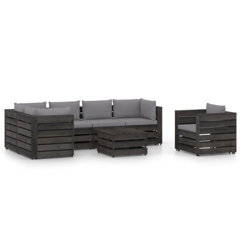 vidaXL Set Salotto da Giardino con Cuscini 7pz Legno Impregnato Grigio vidaXL Set Salotto da Giardino con Cuscini 7pz Legno Impregnato Grigio