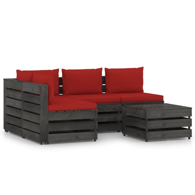 vidaXL Set Salotto da Giardino 5pz con Cuscini Legno Impregnato Grigio vidaXL Set Salotto da Giardino 5pz con Cuscini Legno Impregnato Grigio