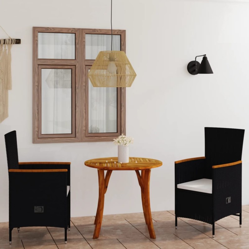 vidaXL Set Mobili da Pranzo per Giardino 3 pz Nero vidaXL Set Mobili da Pranzo per Giardino 3 pz Nero
