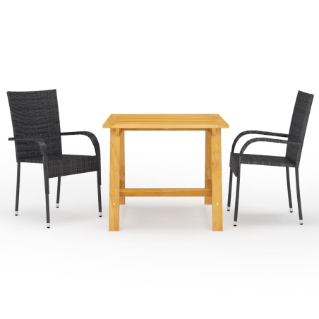 vidaXL Set Mobili da Pranzo per Giardino 3 pz Nero