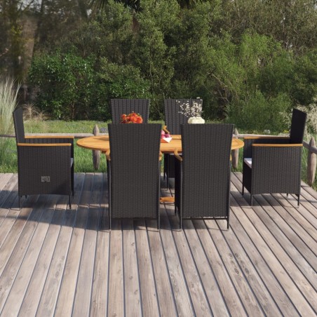 vidaXL Set Mobili da Pranzo per Giardino 7 pz in Polyrattan Nero